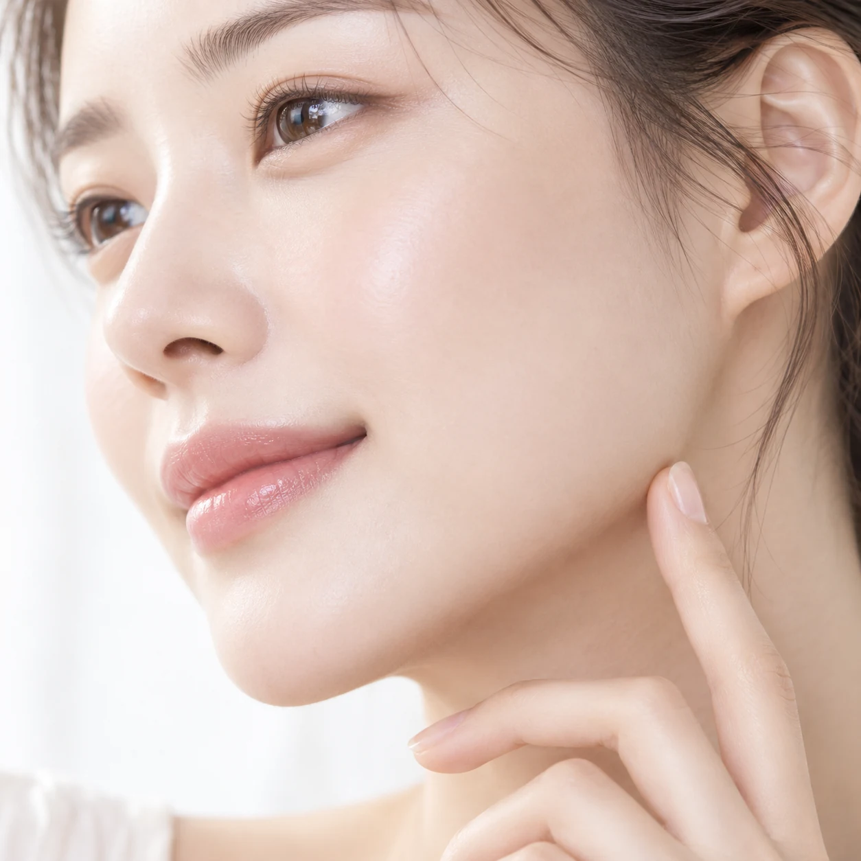 턱선에 손끝을 댄 여성의 옆얼굴